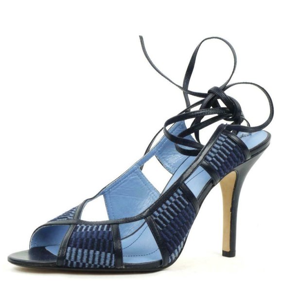 NEW MAX STUDIO Sz 9 M Strappy Stiletto Heels Leather & Fabric Cutouts Wraparound - Picture 1 of 7